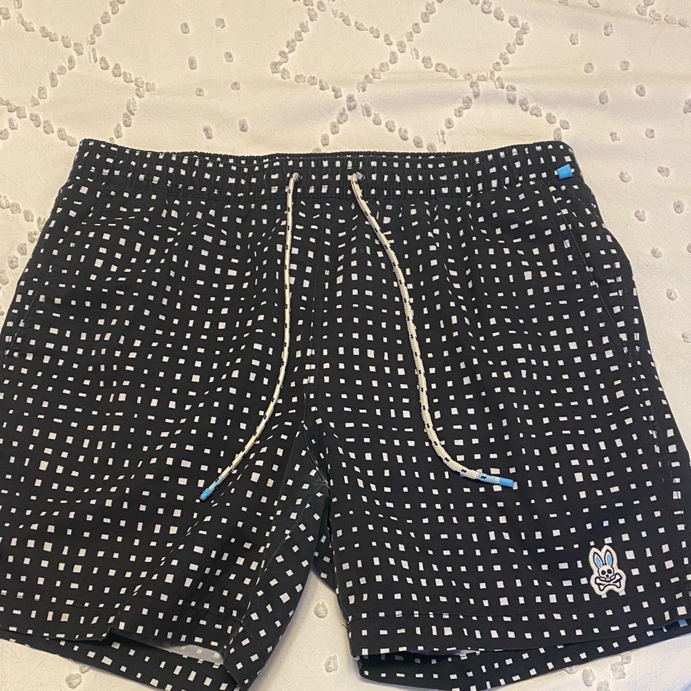 Men's Black Swim Shorts with White Squares